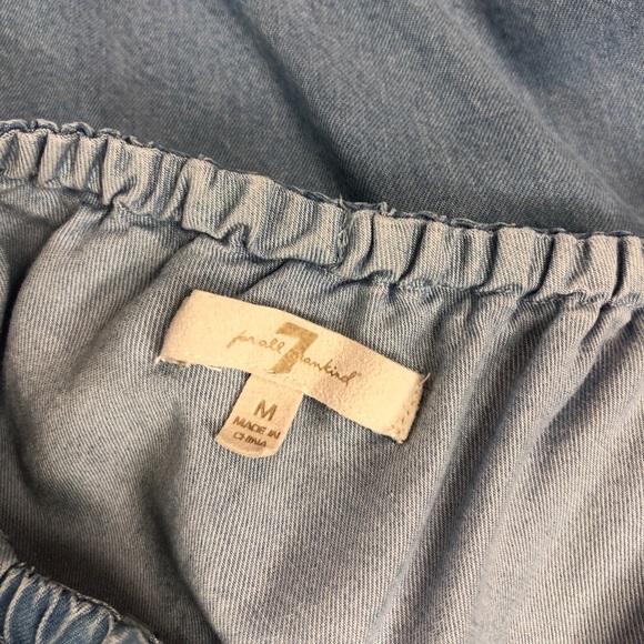 7 For All Mankind One Shoulder Ruffle Chambray Top - Picture 7 of 7